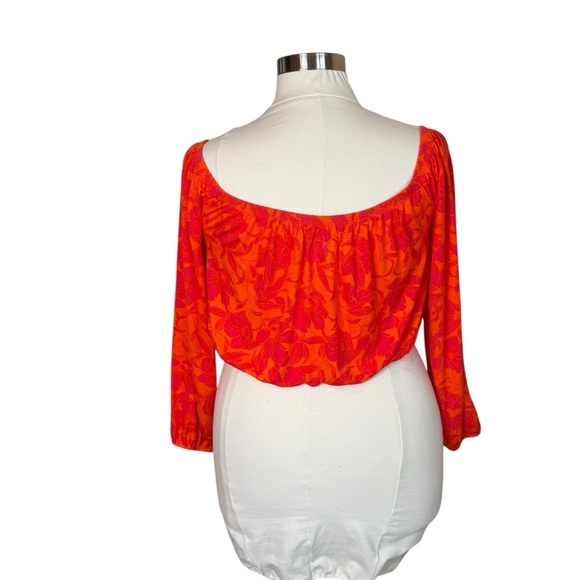 Torrid Super Soft Off Shoulder Long Sleeve Crop Top Floral Orange Plus Size 2 2X - Picture 7 of 13